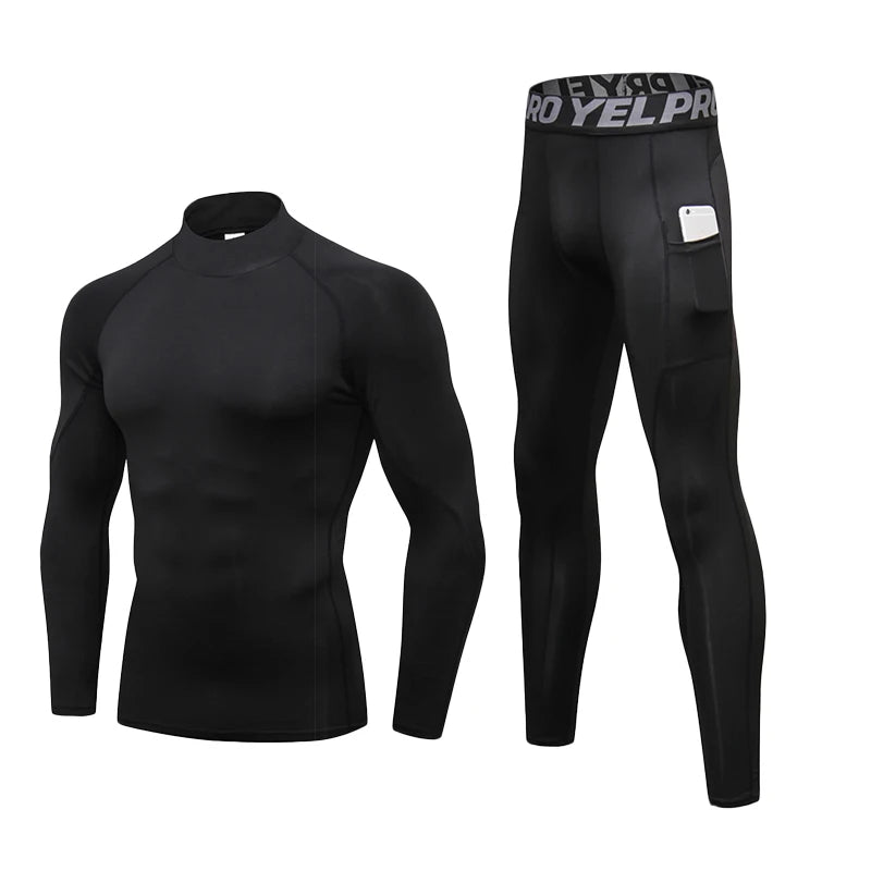 Thermisch Ondergoed Sets Mannen Hoge Kraag Winter Lange Onderbroek Thermo Ondergoed Compressie Zweet Sneldrogende Thermische Kleding