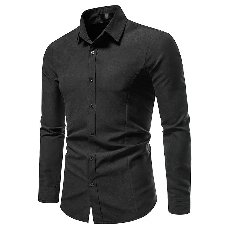 Men's Slim Fit Vintage Long Sleeve Solid Color Shirt