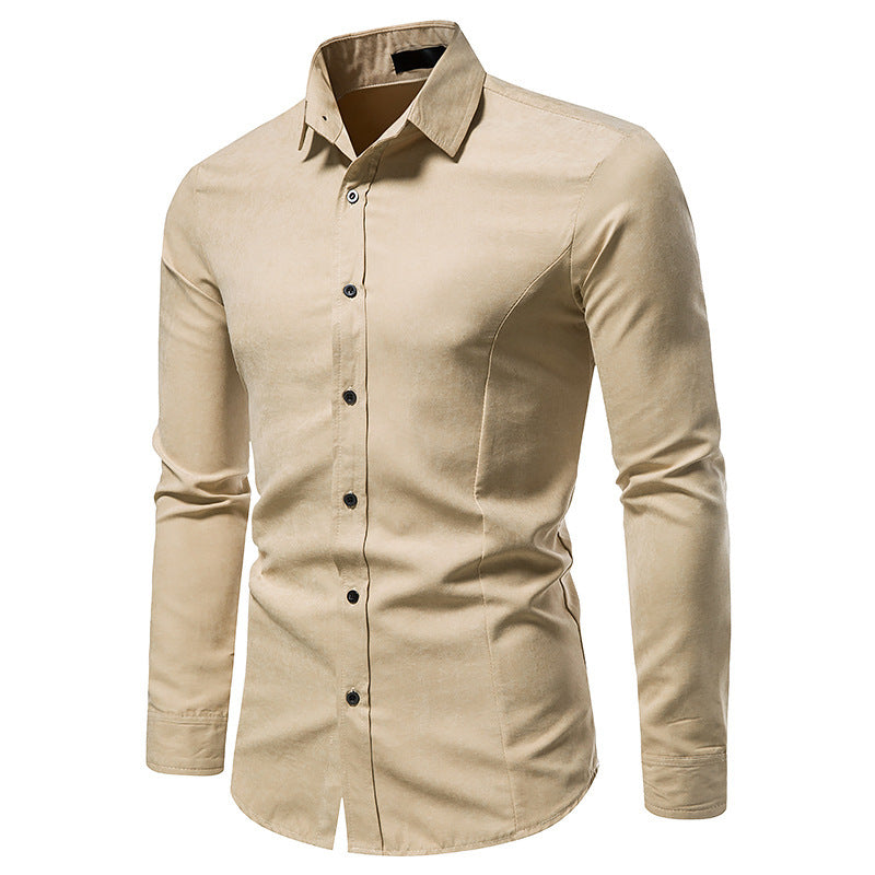 Men's Slim Fit Vintage Long Sleeve Solid Color Shirt