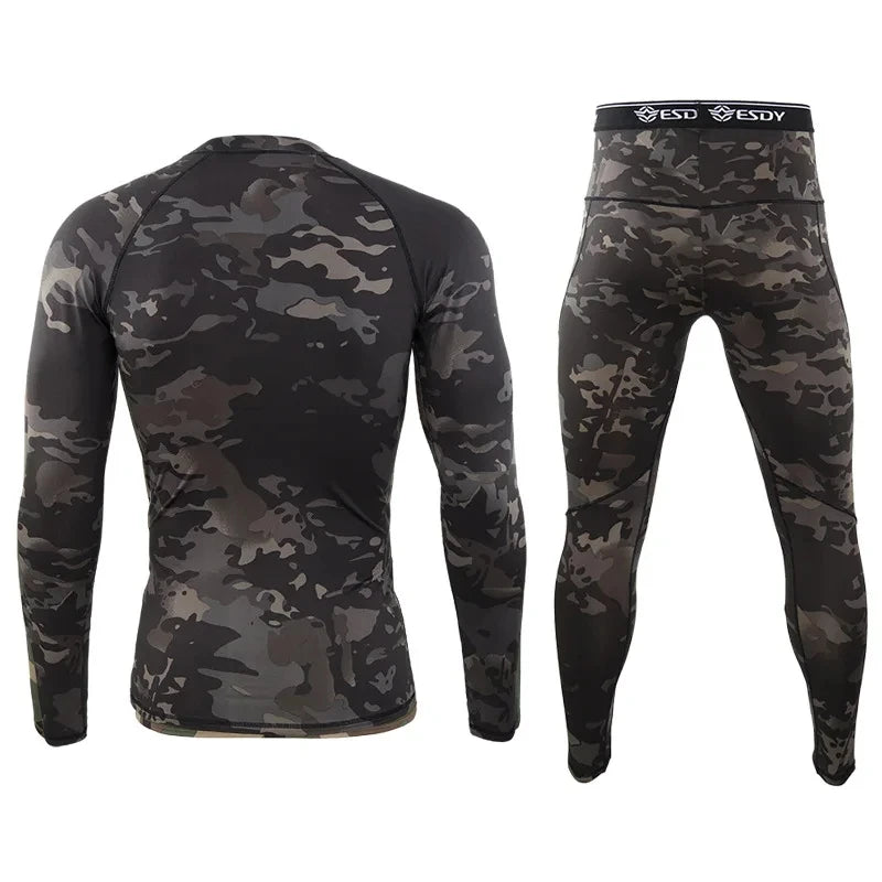 Thermisch Ondergoed Heren Winter Fleece Warme Panty Compressie Sneldrogende Thermo Lingerie Set Lange Onderbroek Man Camouflage Kleding