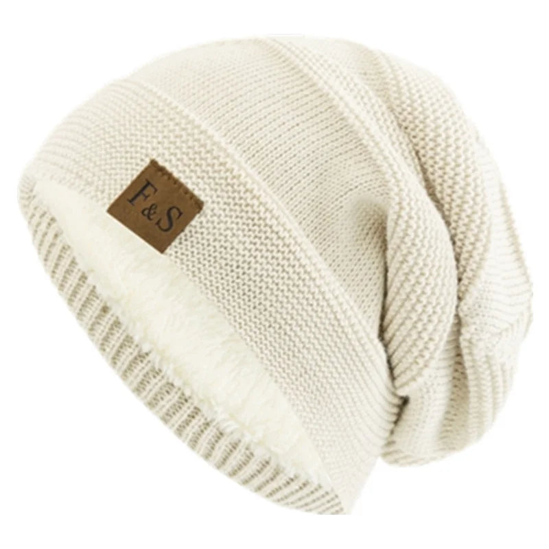 Nieuwe Unisex Slouchy Wintermutsen Met Bont Gevoerde Mannen En Vrouwen Warme Beanie Cap Casual Label Decor Winter Gebreide Mutsen