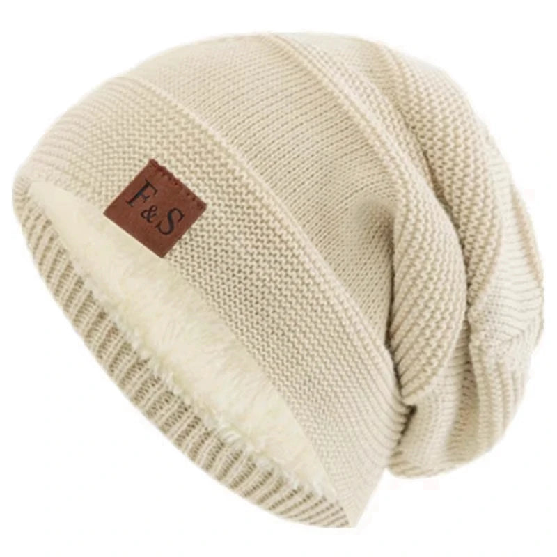 Nieuwe Unisex Slouchy Wintermutsen Met Bont Gevoerde Mannen En Vrouwen Warme Beanie Cap Casual Label Decor Winter Gebreide Mutsen