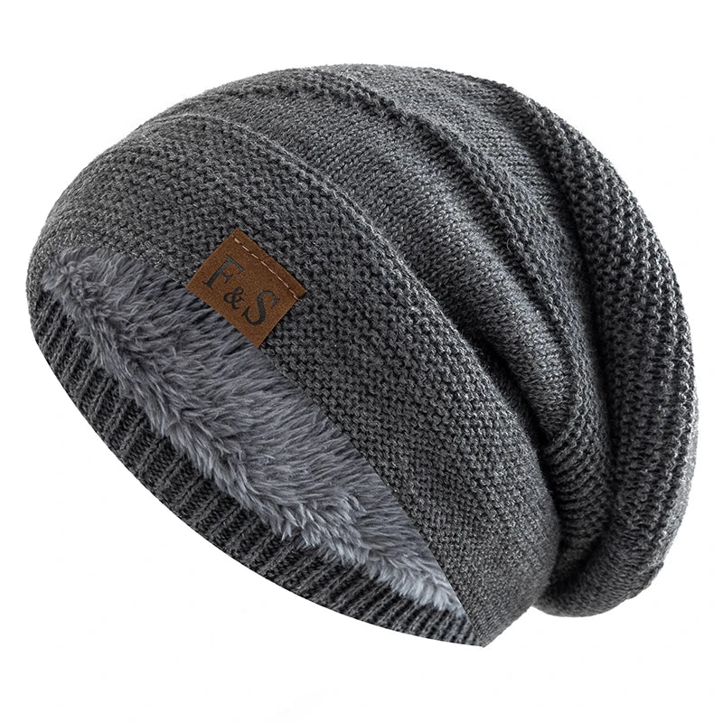 Nieuwe Unisex Slouchy Wintermutsen Met Bont Gevoerde Mannen En Vrouwen Warme Beanie Cap Casual Label Decor Winter Gebreide Mutsen