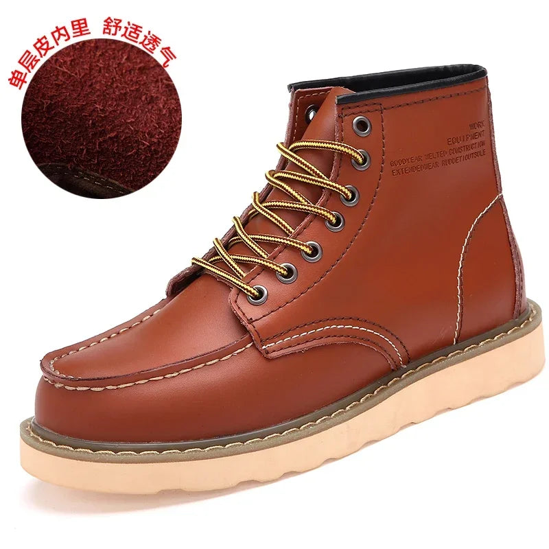 Fluwelen Heren Leren Laarzen Britse Stijl Motorboot Casual Lederen Werkschoenen Warm Antislip Waterdicht Trendy Katoenen Schoen