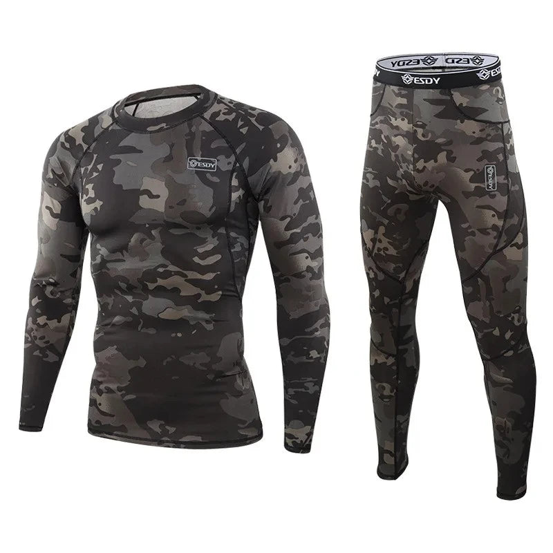 Thermisch Ondergoed Heren Winter Fleece Warme Panty Compressie Sneldrogende Thermo Lingerie Set Lange Onderbroek Man Camouflage Kleding