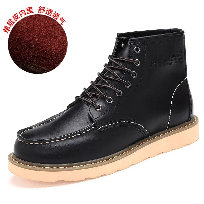 Fluwelen Heren Leren Laarzen Britse Stijl Motorboot Casual Lederen Werkschoenen Warm Antislip Waterdicht Trendy Katoenen Schoen