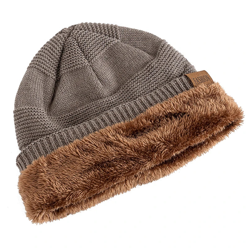 Nieuwe Unisex Slouchy Wintermutsen Met Bont Gevoerde Mannen En Vrouwen Warme Beanie Cap Casual Label Decor Winter Gebreide Mutsen