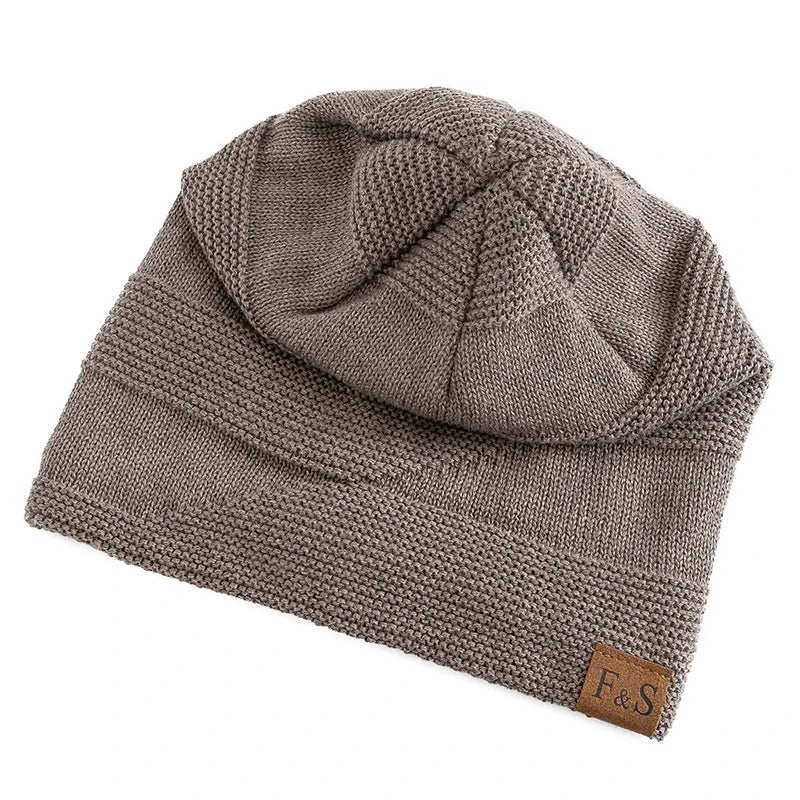 Nieuwe Unisex Slouchy Wintermutsen Met Bont Gevoerde Mannen En Vrouwen Warme Beanie Cap Casual Label Decor Winter Gebreide Mutsen