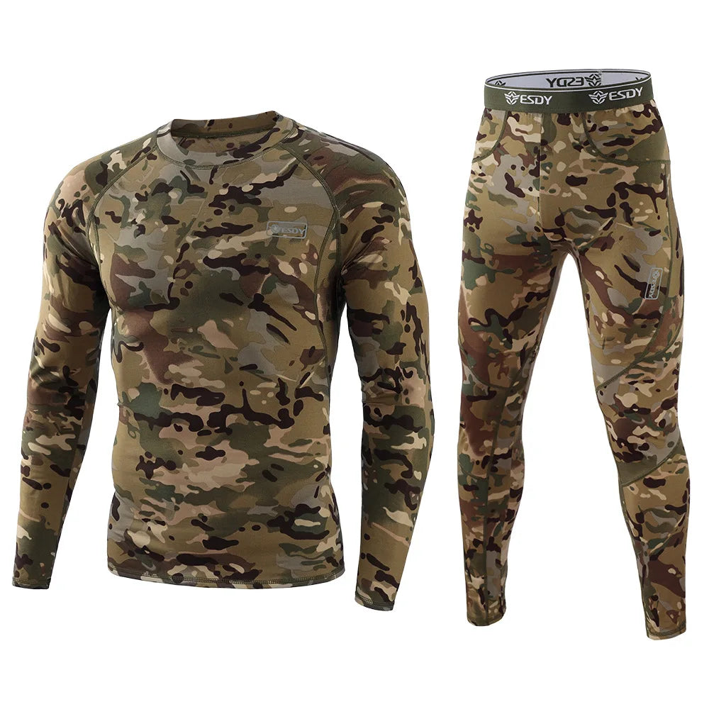 Thermisch Ondergoed Heren Winter Fleece Warme Panty Compressie Sneldrogende Thermo Lingerie Set Lange Onderbroek Man Camouflage Kleding