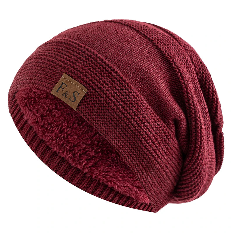 Nieuwe Unisex Slouchy Wintermutsen Met Bont Gevoerde Mannen En Vrouwen Warme Beanie Cap Casual Label Decor Winter Gebreide Mutsen