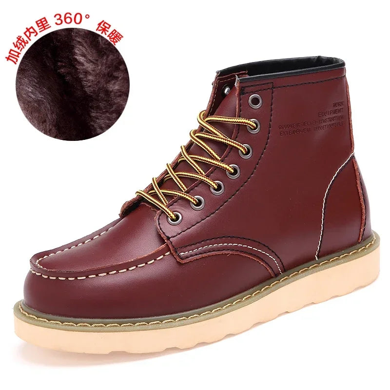 Fluwelen Heren Leren Laarzen Britse Stijl Motorboot Casual Lederen Werkschoenen Warm Antislip Waterdicht Trendy Katoenen Schoen