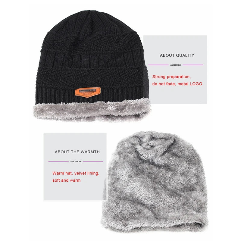 Beanies Heren Winter Hat Dames Gebreide Hoeden Voor Mannen Cap Winter Beanie Caps Gorro Dikke Warm Brimloze Bont Mens