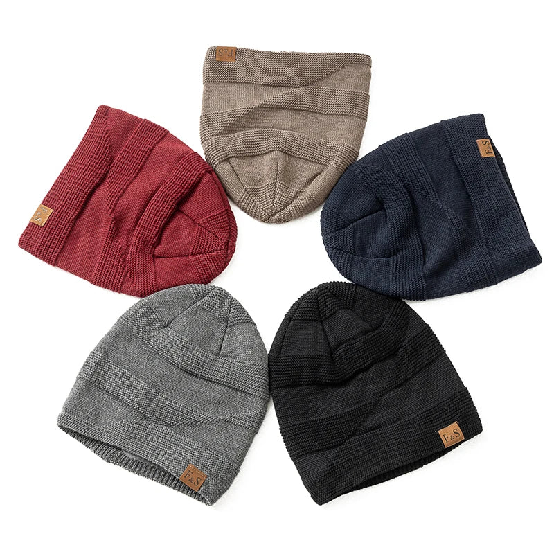 Nieuwe Unisex Slouchy Wintermutsen Met Bont Gevoerde Mannen En Vrouwen Warme Beanie Cap Casual Label Decor Winter Gebreide Mutsen