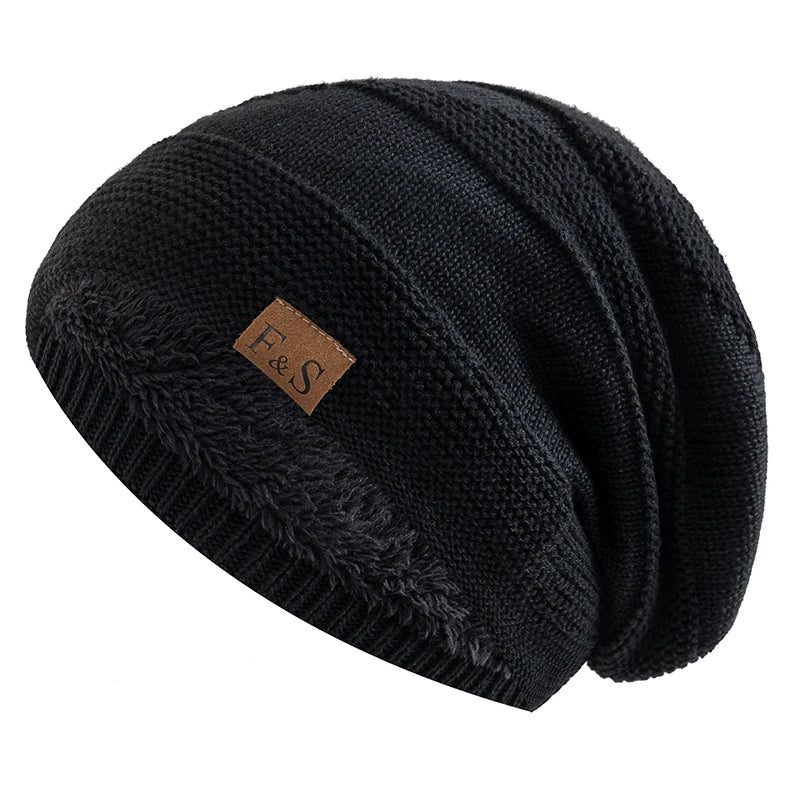 Nieuwe Unisex Slouchy Wintermutsen Met Bont Gevoerde Mannen En Vrouwen Warme Beanie Cap Casual Label Decor Winter Gebreide Mutsen