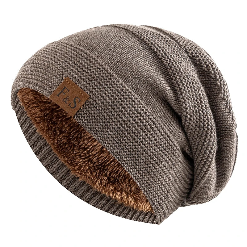 Nieuwe Unisex Slouchy Wintermutsen Met Bont Gevoerde Mannen En Vrouwen Warme Beanie Cap Casual Label Decor Winter Gebreide Mutsen