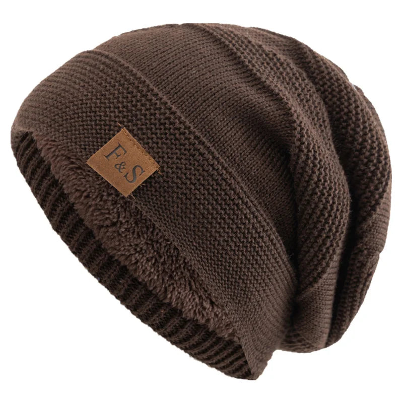 Nieuwe Unisex Slouchy Wintermutsen Met Bont Gevoerde Mannen En Vrouwen Warme Beanie Cap Casual Label Decor Winter Gebreide Mutsen