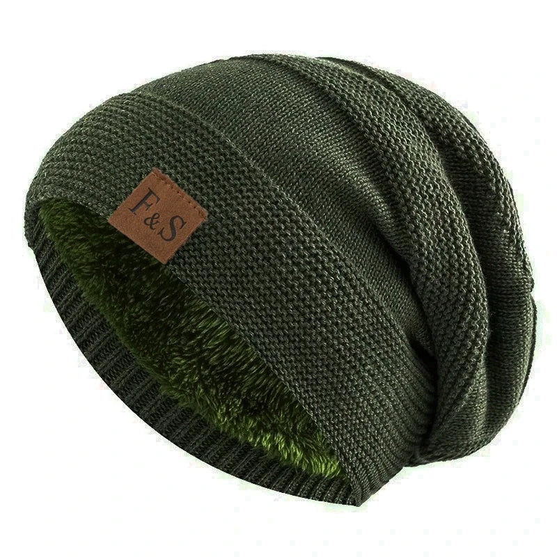 Nieuwe Unisex Slouchy Wintermutsen Met Bont Gevoerde Mannen En Vrouwen Warme Beanie Cap Casual Label Decor Winter Gebreide Mutsen