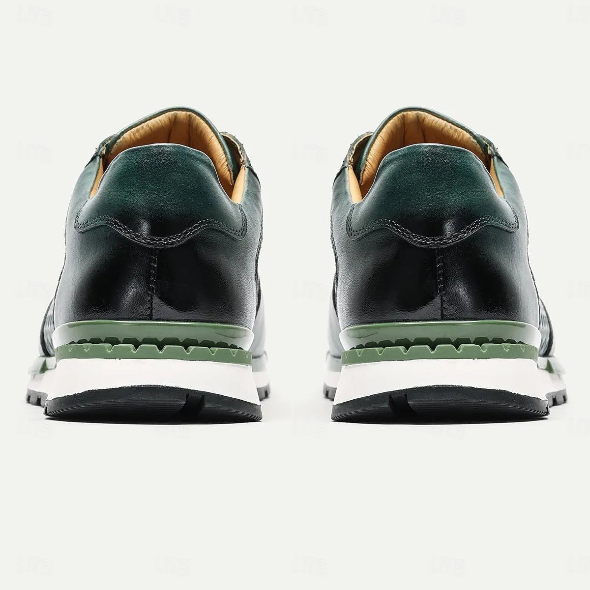 Men's Textured Green Leather Sneakers Non-Slip Sole