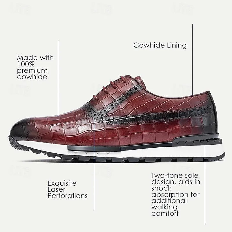 Men's Two-Tone Croc-Embossed Leather Derby Shoes