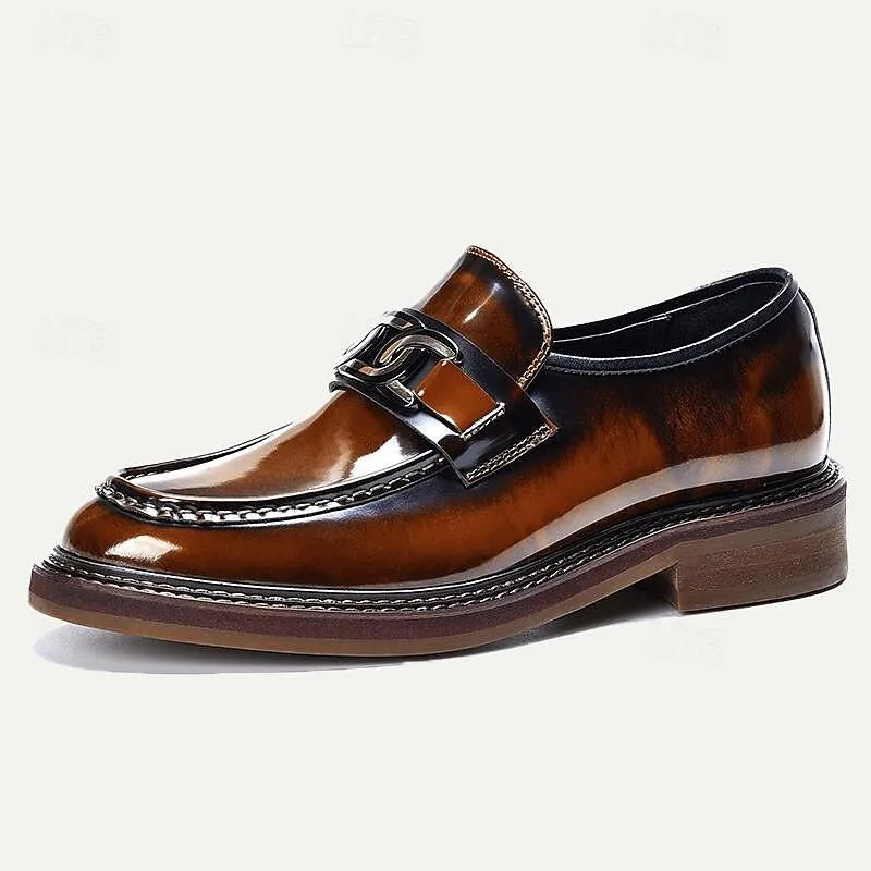 Men's Glossy Leather Loafers with Buckle