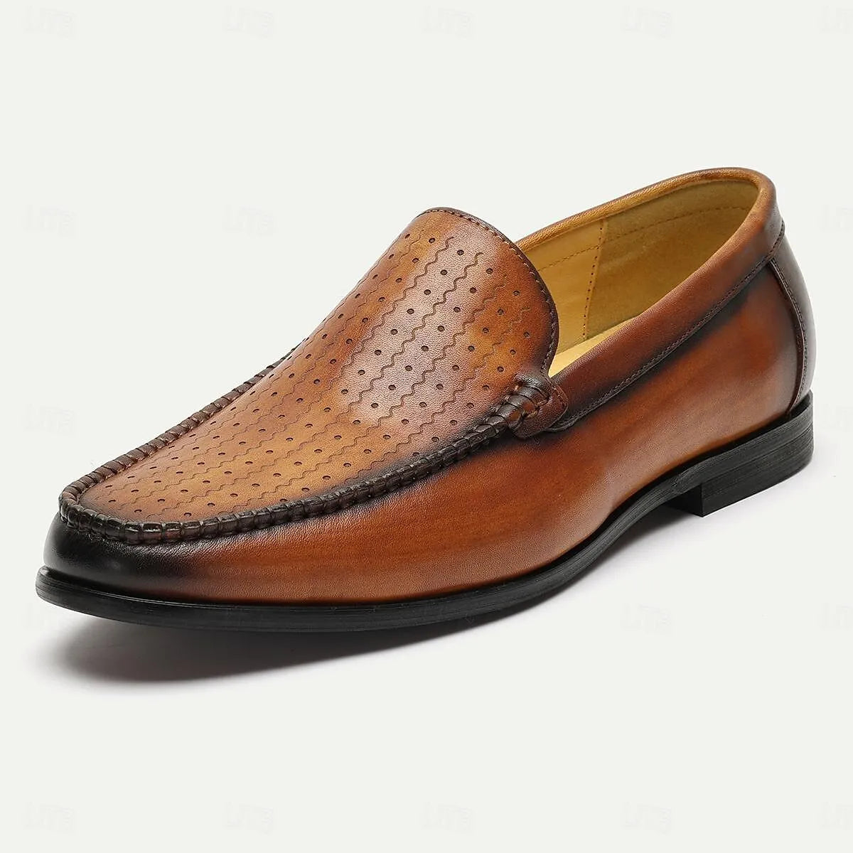 Men's Brown Perforated Leather Loafers