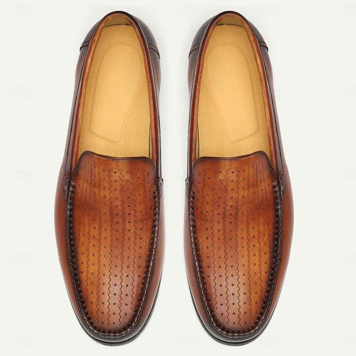 Men's Brown Perforated Leather Loafers