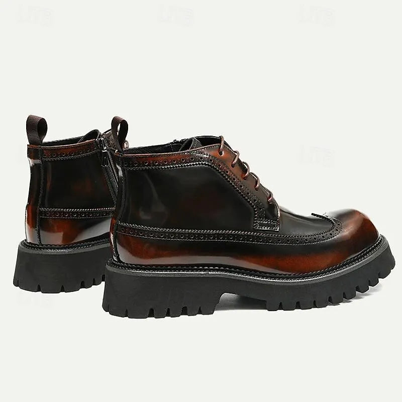 Men's Chunky Sole Brogue Boots - 100% Premium Cowhide Leather with Lace-Up Design