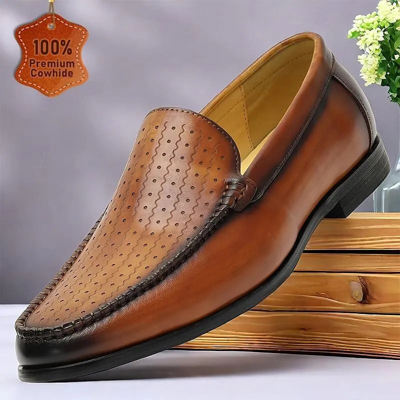 Men's Brown Perforated Leather Loafers