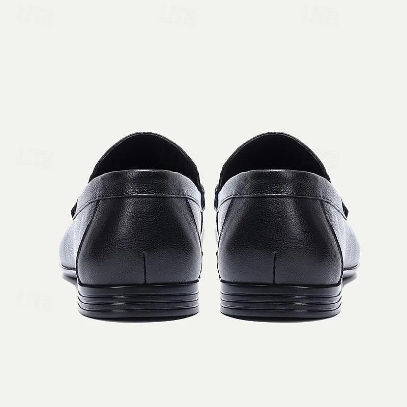 Men's Classic Leather Loafers with Metal Buckle