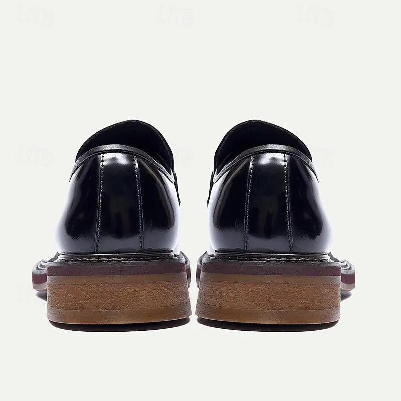 Men's Glossy Leather Loafers with Buckle