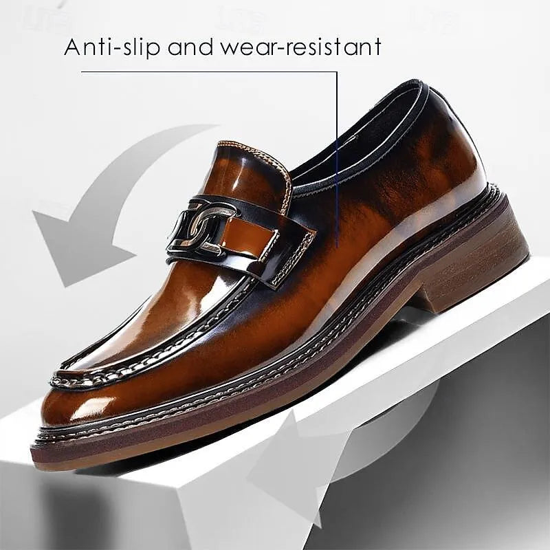 Men's Glossy Leather Loafers with Buckle