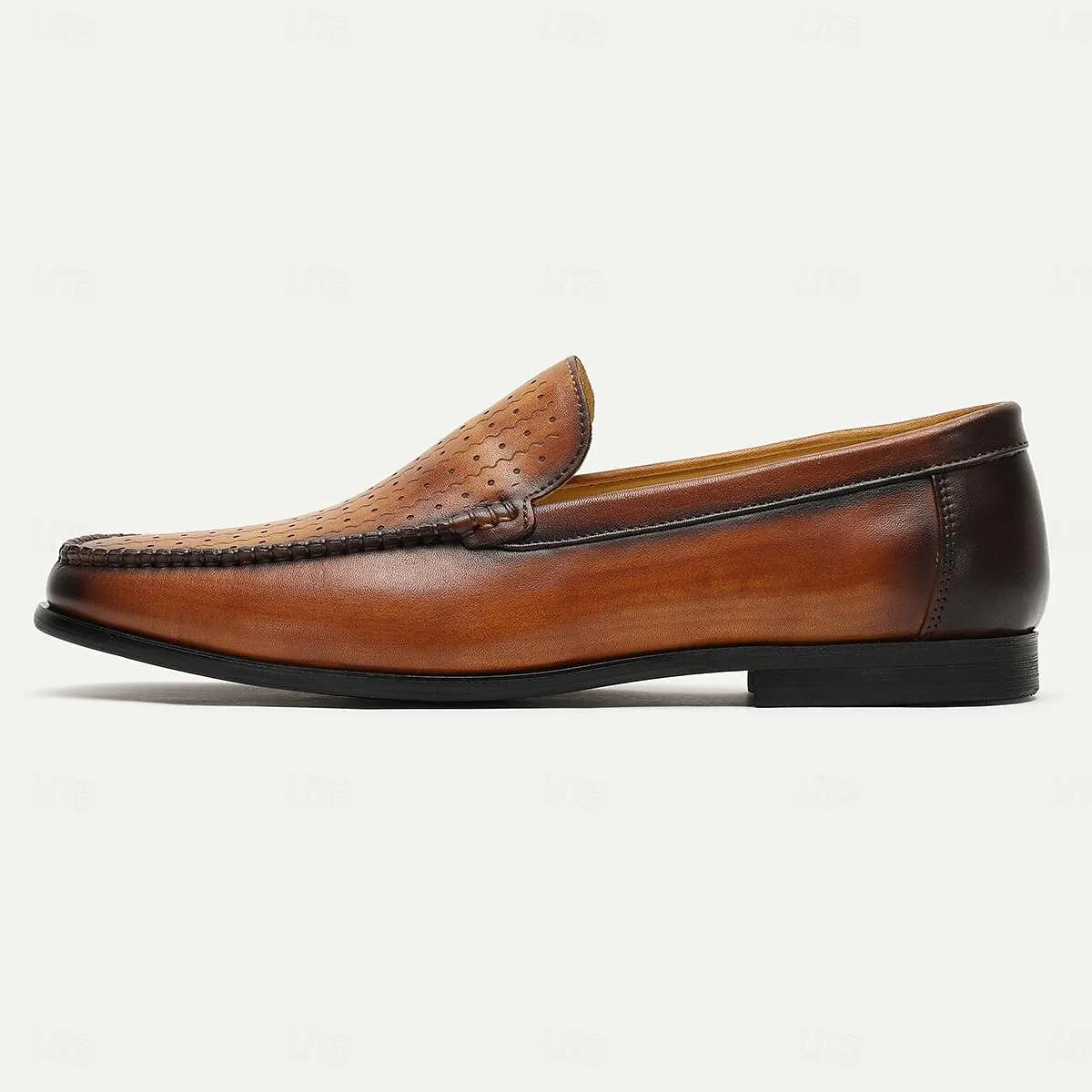 Men's Brown Perforated Leather Loafers