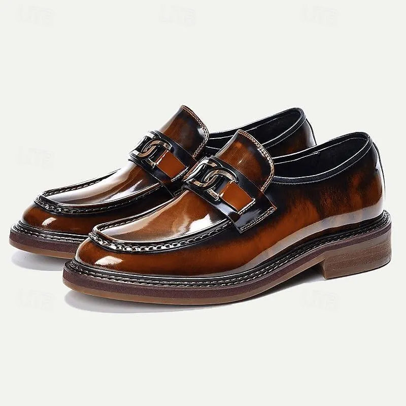 Men's Glossy Leather Loafers with Buckle