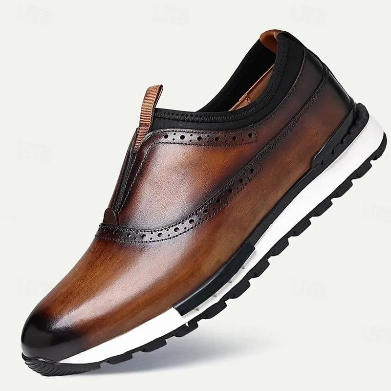 Men's Leather Brogue Slip-On Sneakers