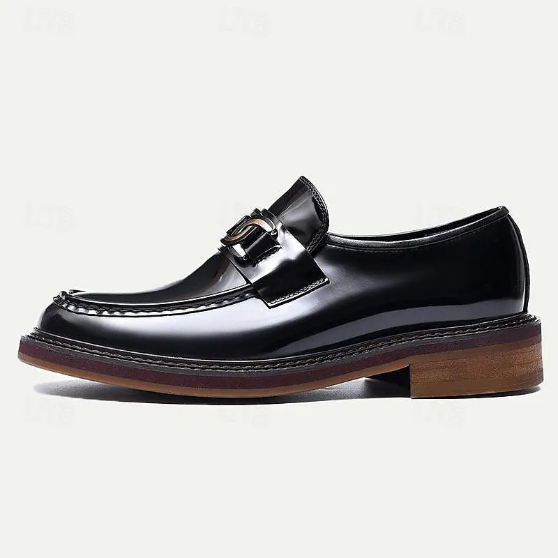 Men's Glossy Leather Loafers with Buckle