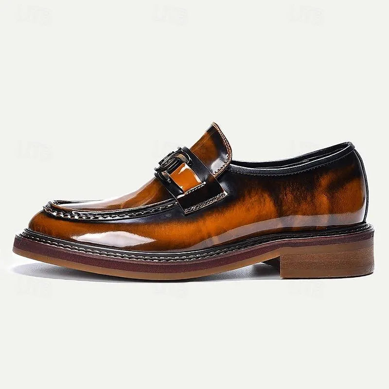 Men's Glossy Leather Loafers with Buckle