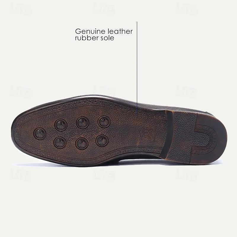 Men's Classic Leather Loafers with Metal Buckle